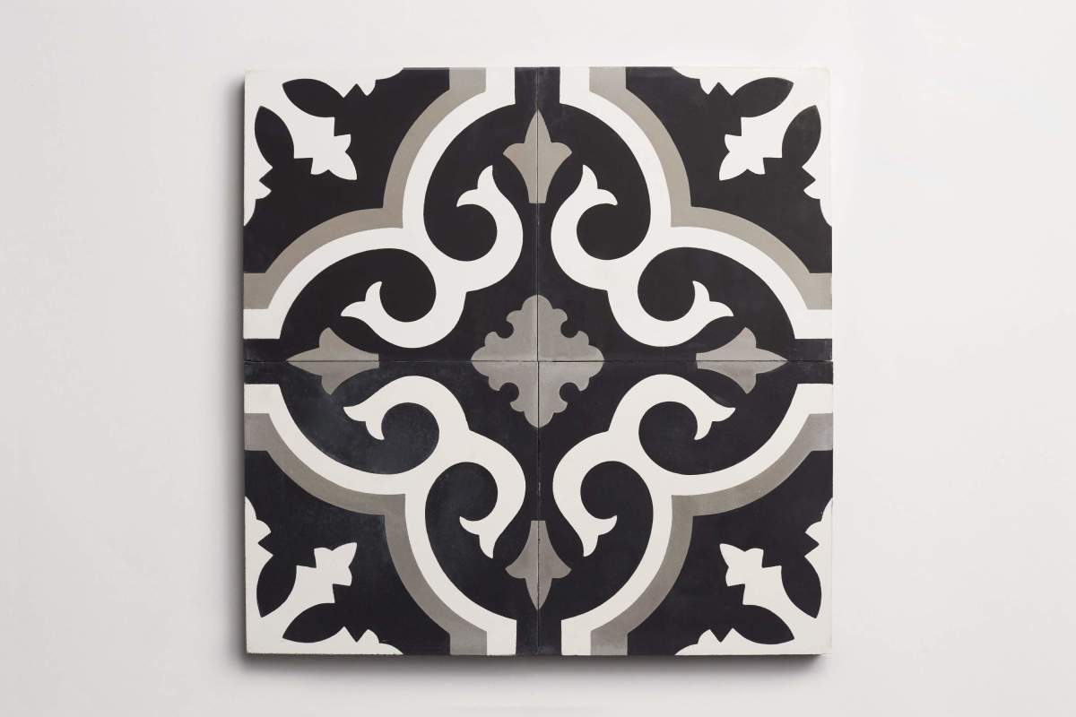 Tile concrete cement robusto metal black white.