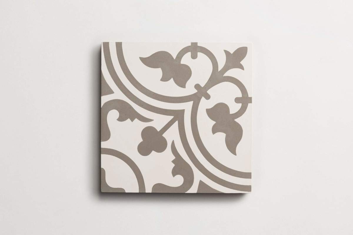 Tile concrete cement four leaf clover metal grey on white.