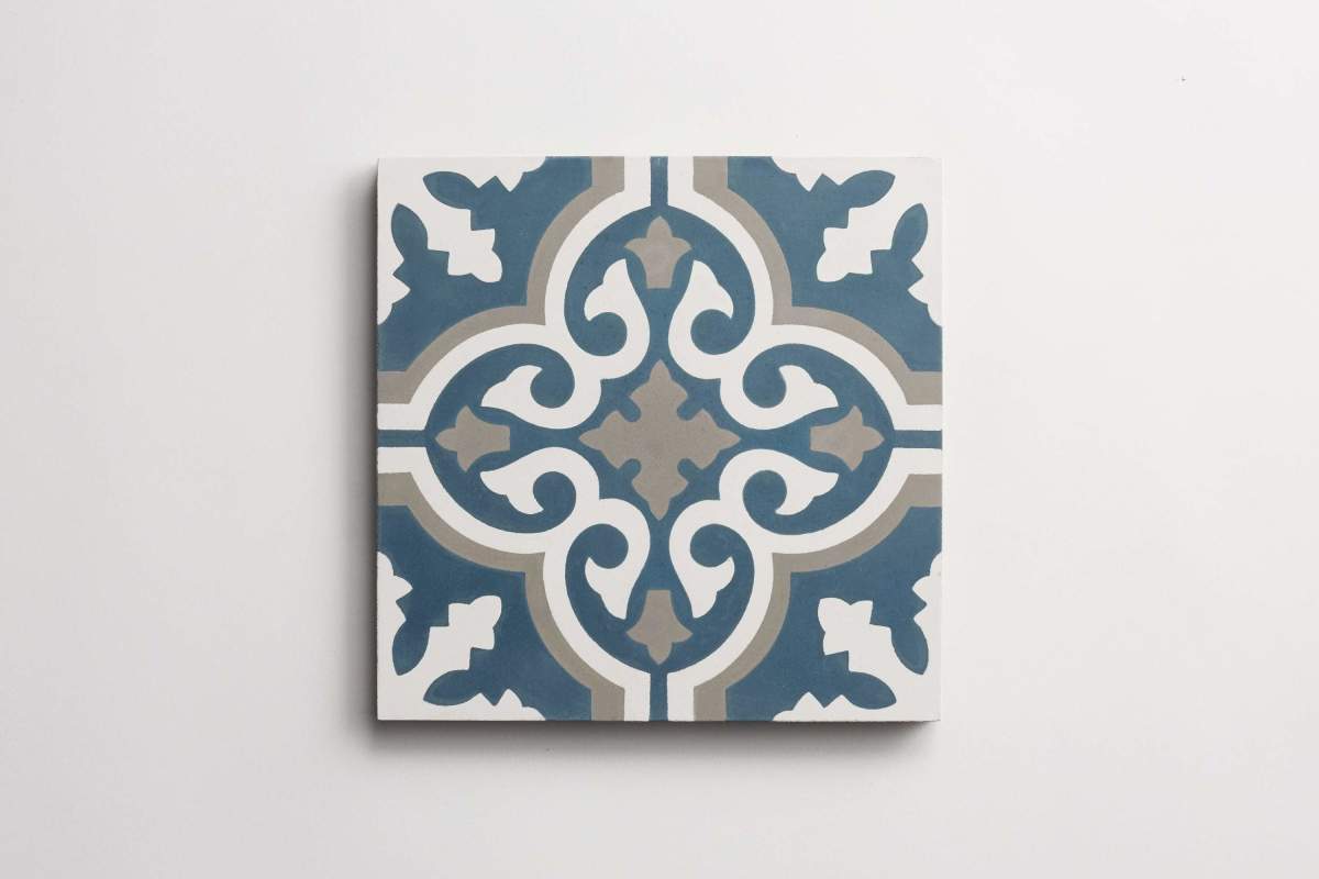 Tile cement cigar shop federal blue white metal.