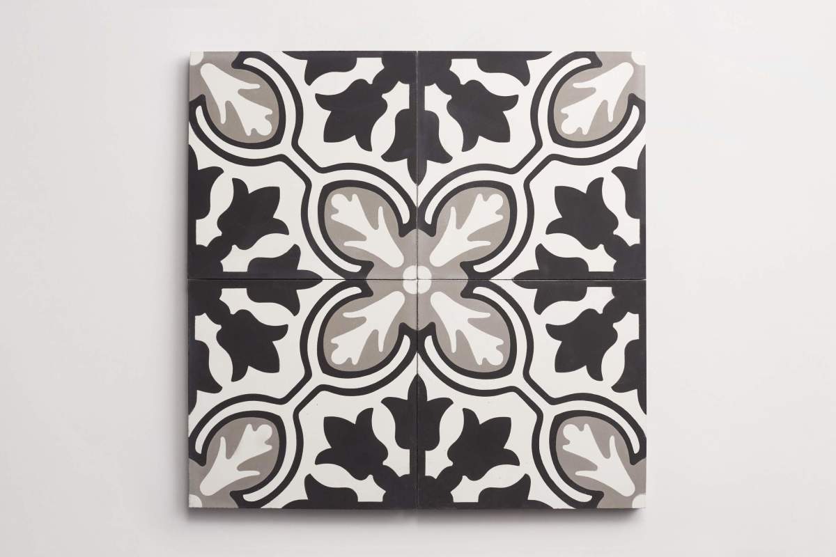 Tile concrete cement pool room white black metal.