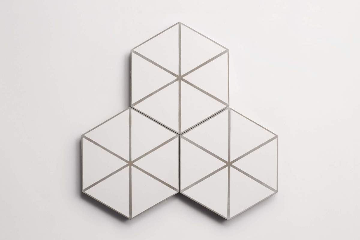 Tile concrete cement try angle line metal white hex.
