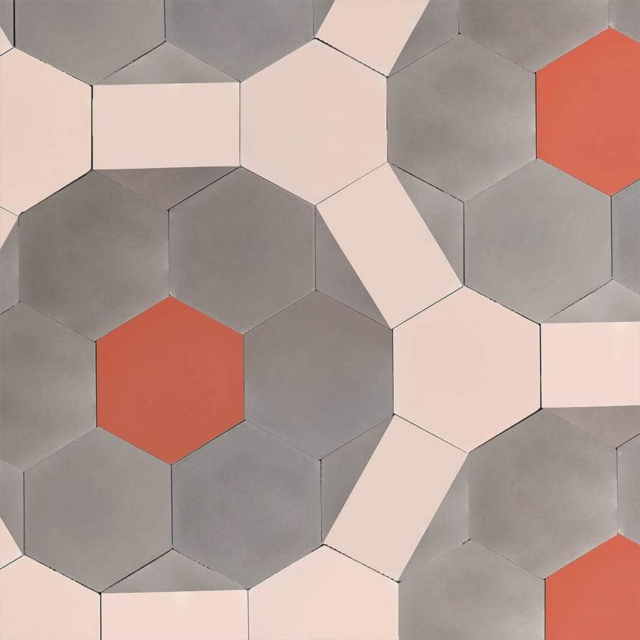 cement: roman palazzo mosaic (bundle) | hex | matte | barn, mocha + metal | sample ~ ⅝"