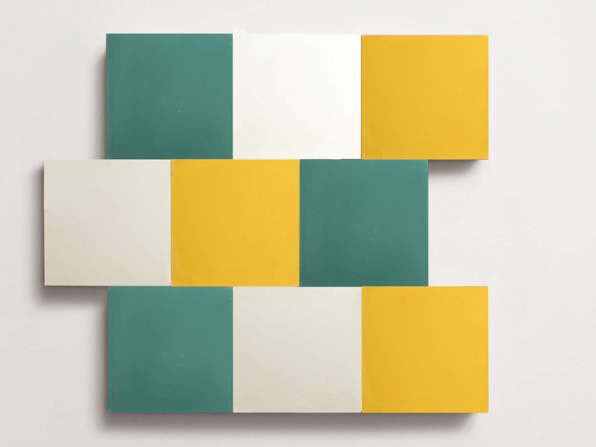 Cement Checkerboard Tile Trio 8x8 Green, Yellow.