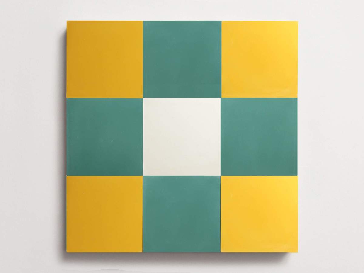 Cement Checkerboard Tile Trio 8x8 Green, Yellow.