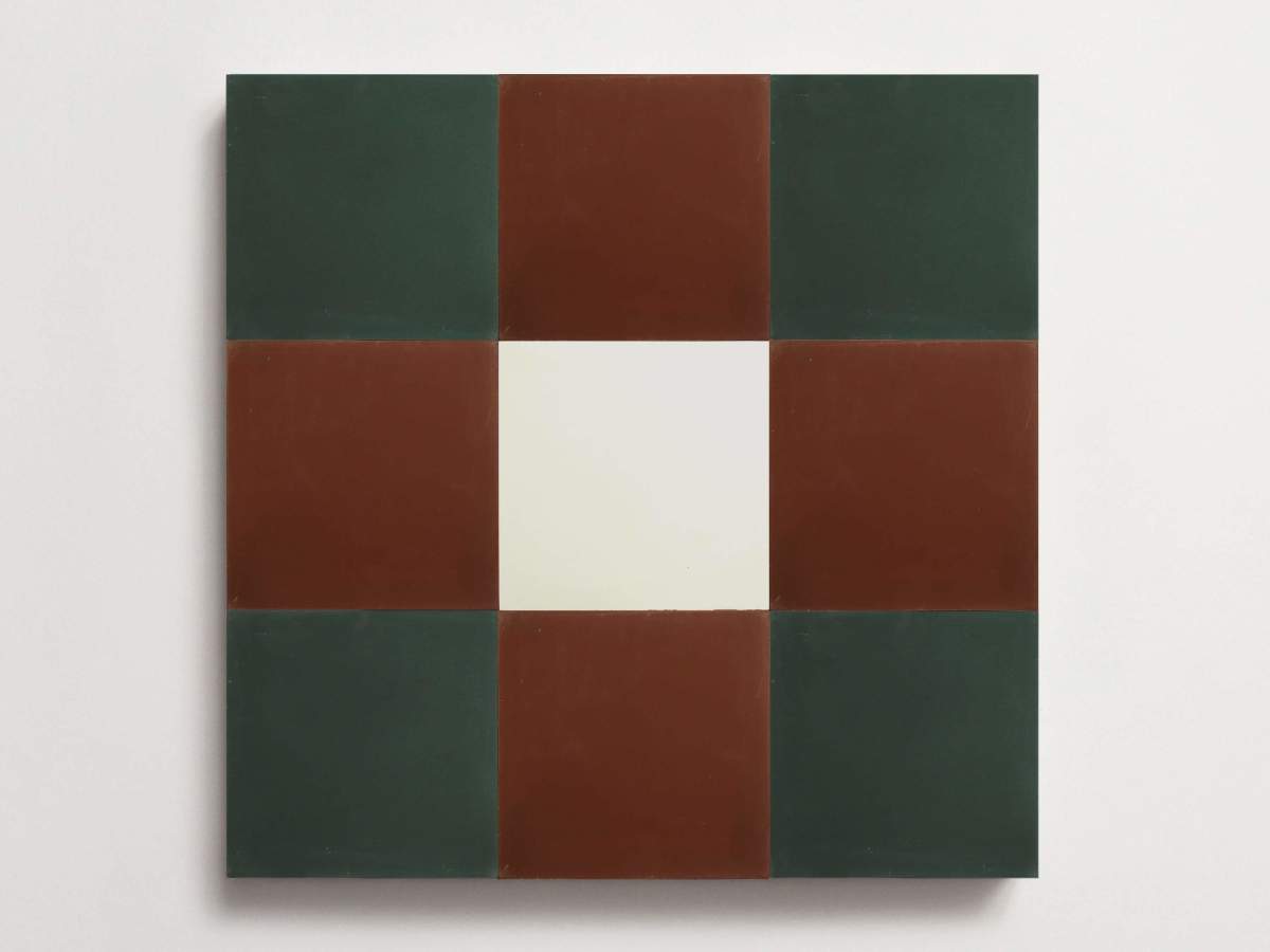 Cement Checkerboard Tile Trio 8x8 Red, Green, White.