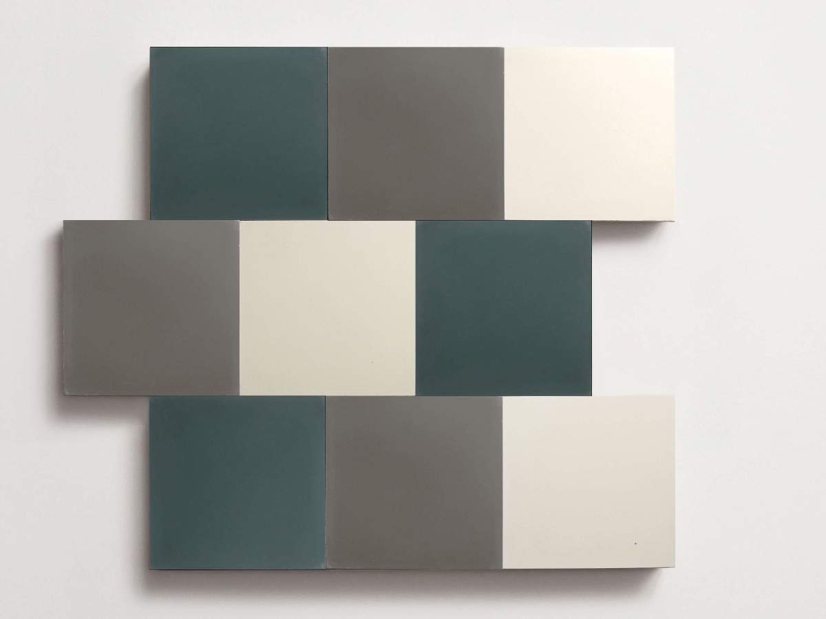 Cement Checkerboard Tile Trio 8x8 Blue, White.