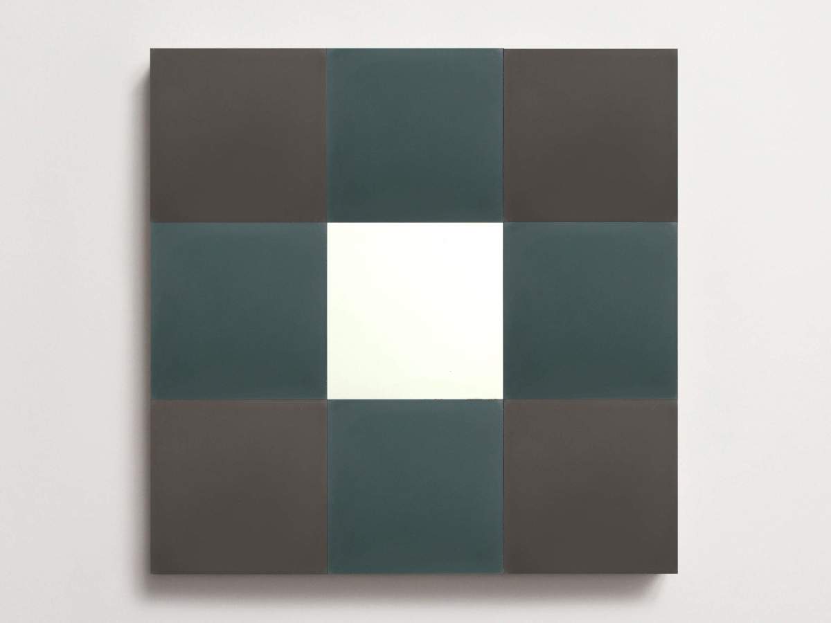 Cement Checkerboard Tile Trio 8x8 Blue, White.