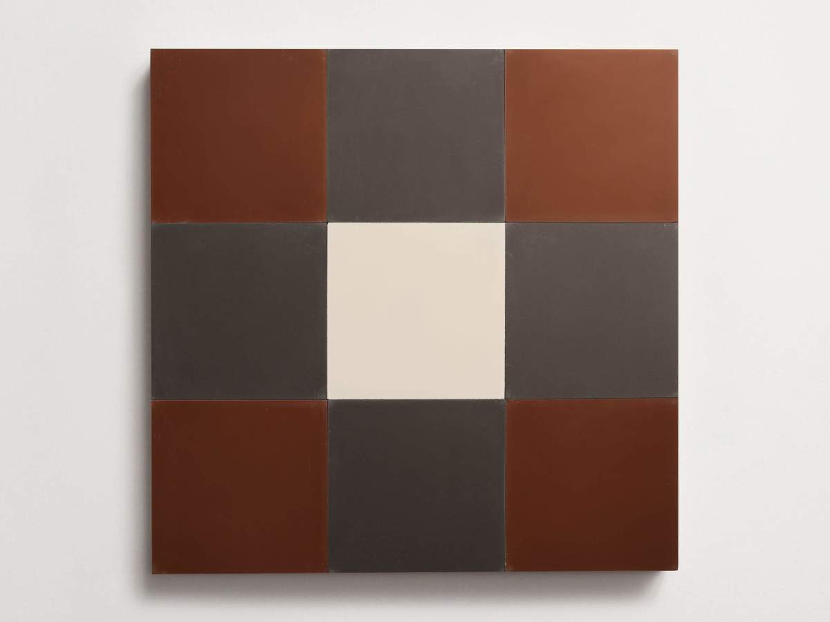Cement Checkerboard Tile Trio 8x8 White, Brown, Grey.