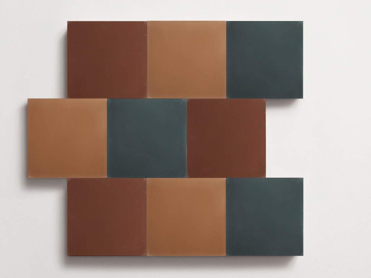 Cement Checkerboard Tile Trio 8x8 Brown, Blue, Purple.