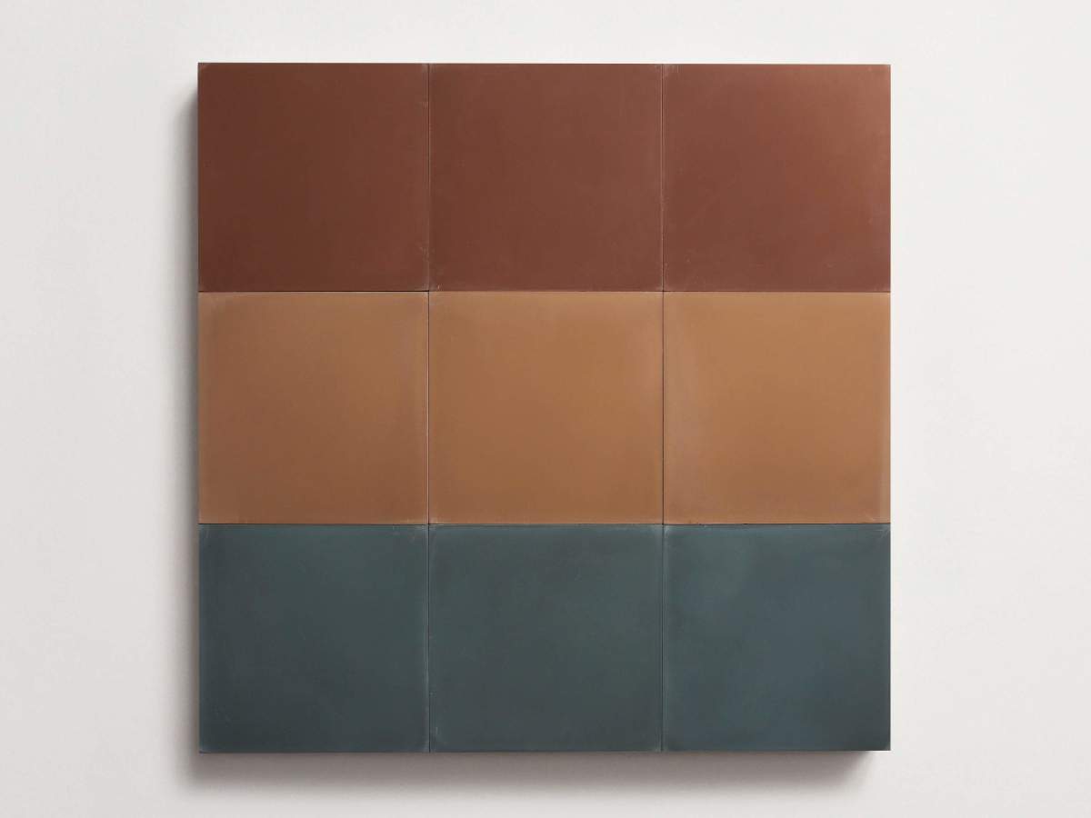 Cement Checkerboard Tile Trio 8x8 Brown, Blue, Purple.