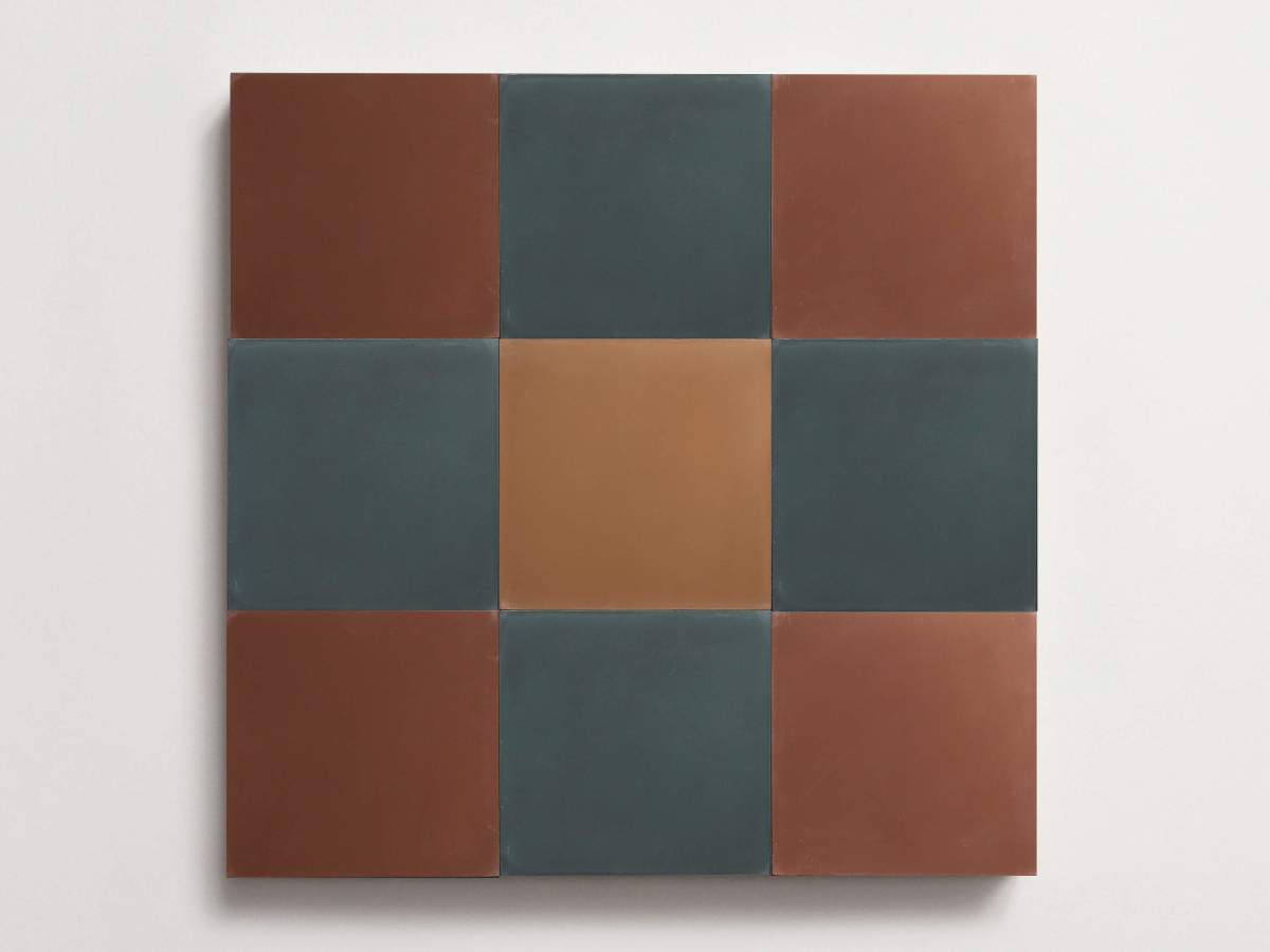 Cement Checkerboard Tile Trio 8x8 Brown, Blue, Purple.