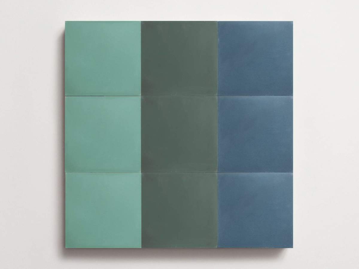 Cement Checkerboard Tile Trio 8x8 Green, Blue, Green.