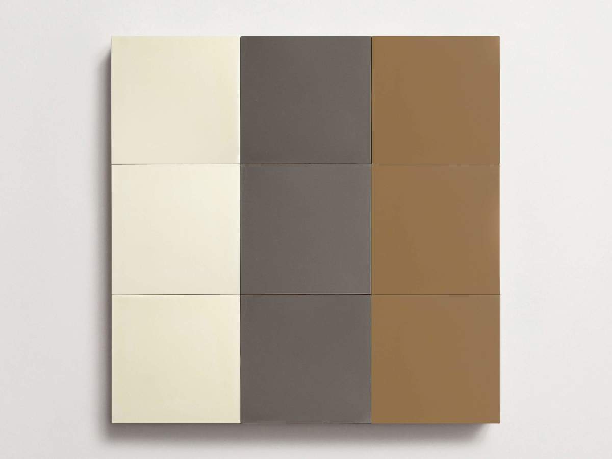 Cement Checkerboard Tile Trio 8x8 Tan, Cream, Grey.