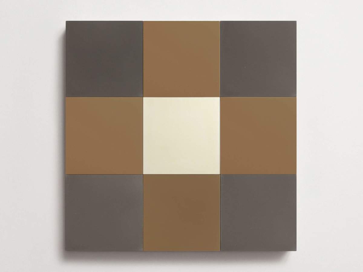 Cement Checkerboard Tile Trio 8x8 Tan, Cream, Grey.