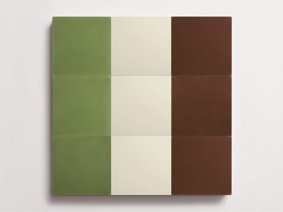 Cement Checkerboard Tile Trio 8x8 Brown, Green, White.
