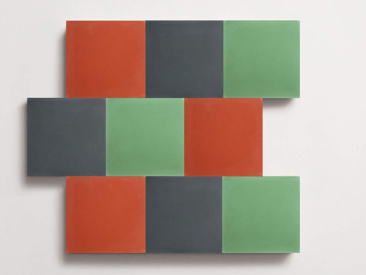 Cement Checkerboard Tile Trio 8x8 Red, Green, Blue.