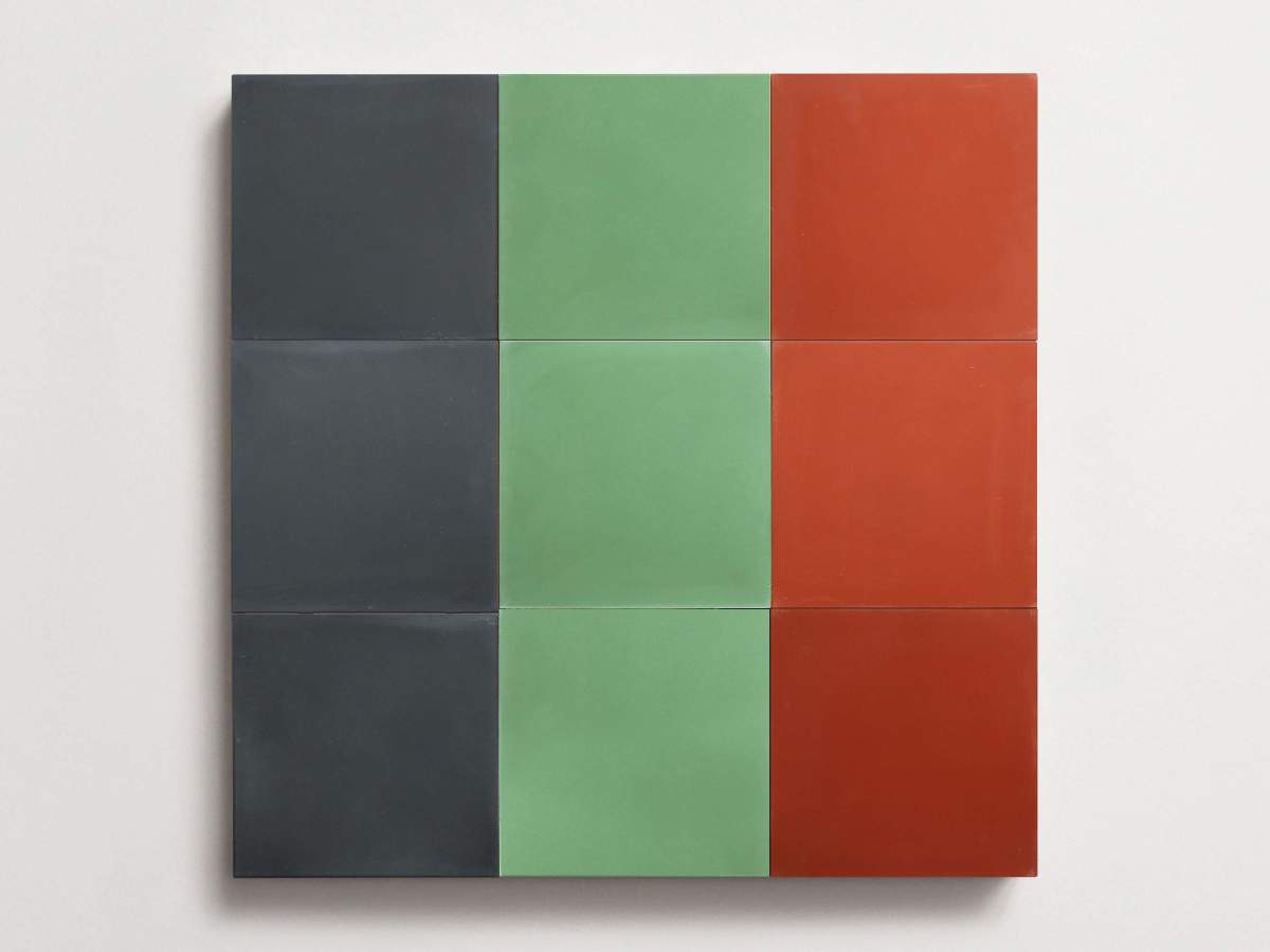 Cement Checkerboard Tile Trio 8x8 Red, Green, Blue.