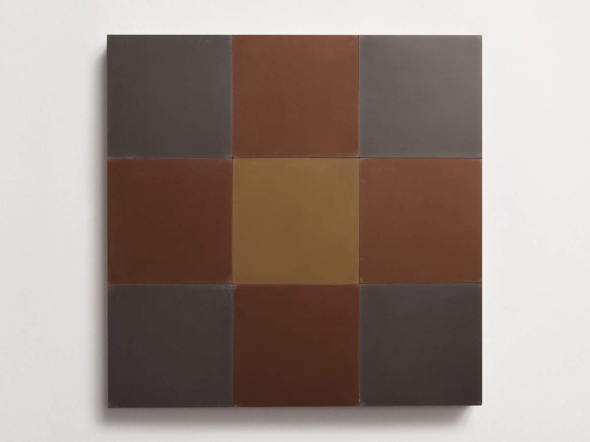 Cement Checkerboard Tile Trio 8x8 Brown, Grey, Tan.