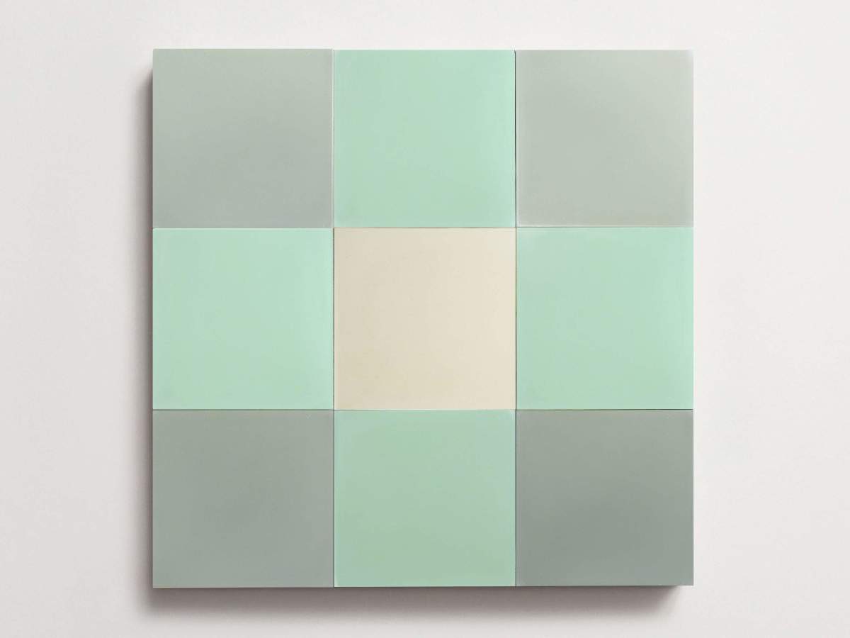 Cement Checkerboard Tile Trio 8x8 Green, Blue, Natural.