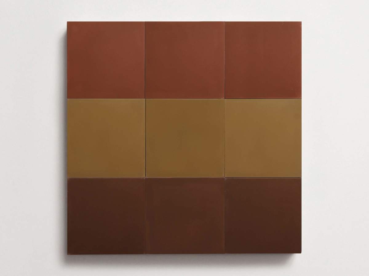Cement Checkerboard Tile Trio 8x8 Brown, Tan, Maroon.