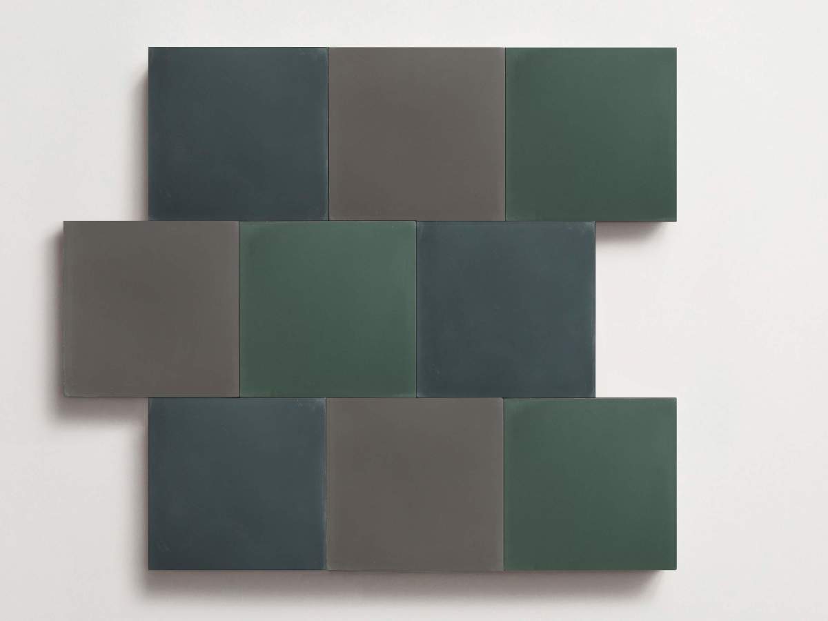 Cement Checkerboard Tile Trio 8x8 Blue, Green, Grey.