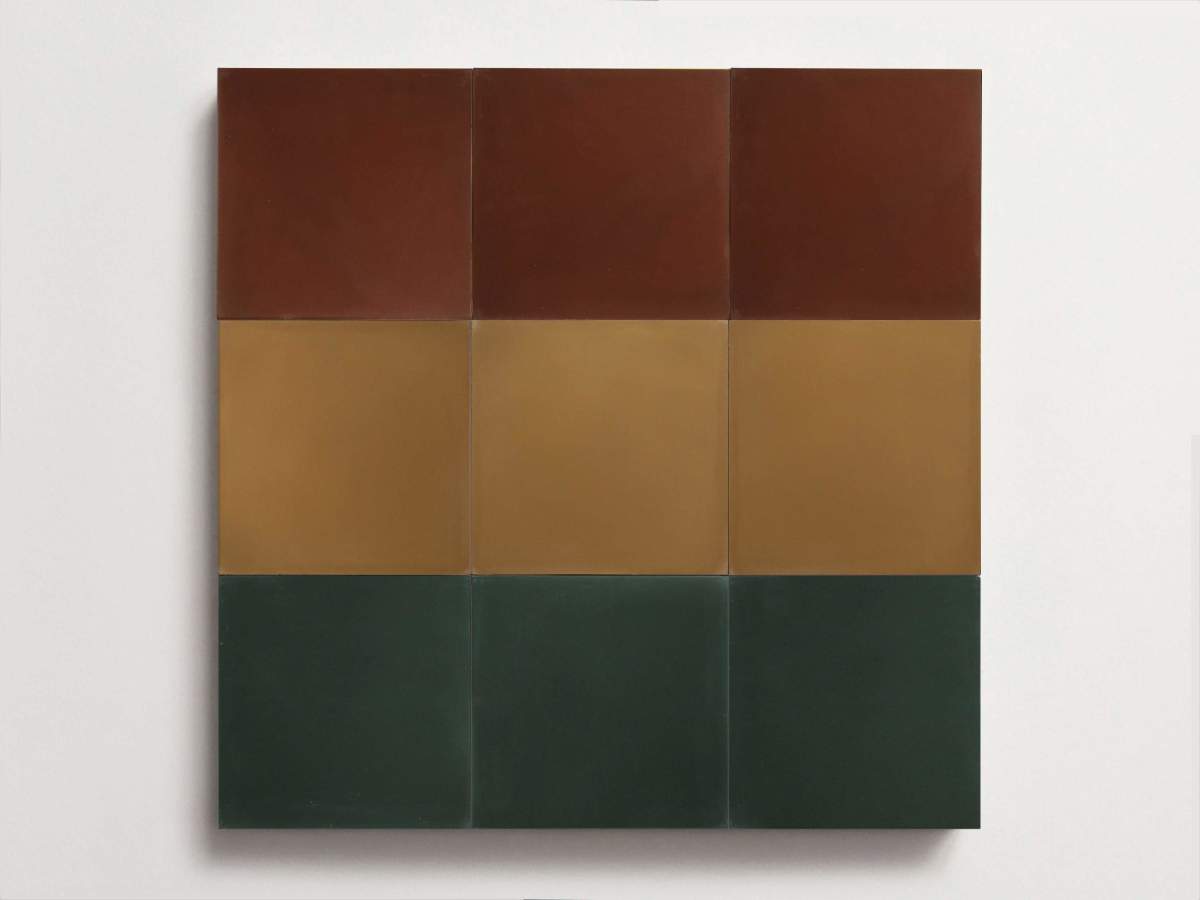 Cement Checkerboard Tile Trio 8x8 Red, Green, Brown.