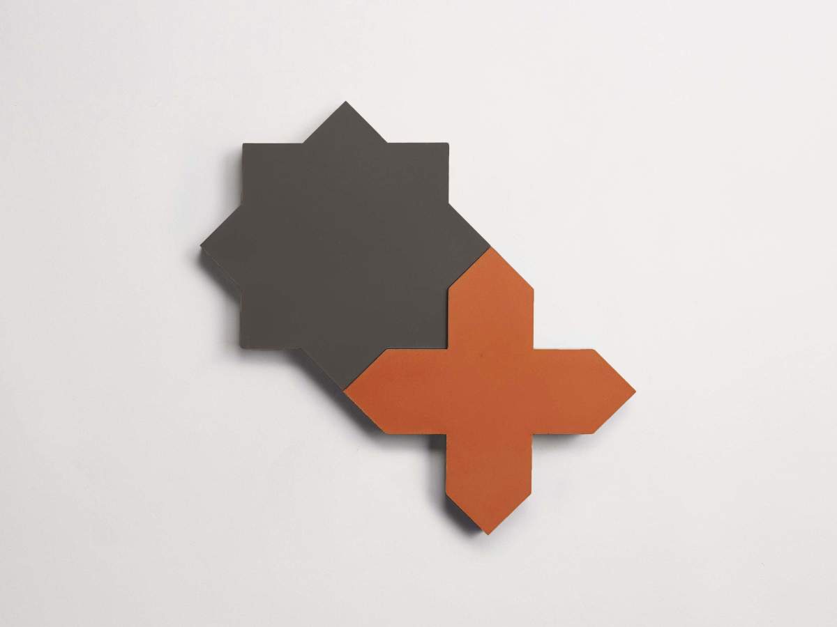 Tile cement pavimenti charcoal star + flowerpot cross.