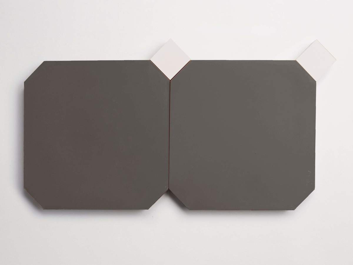 Tile cement pavimenti charcoal octagon + white dot.