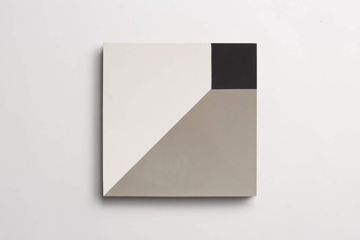 Tile concrete cement cubicon slant white metal black.