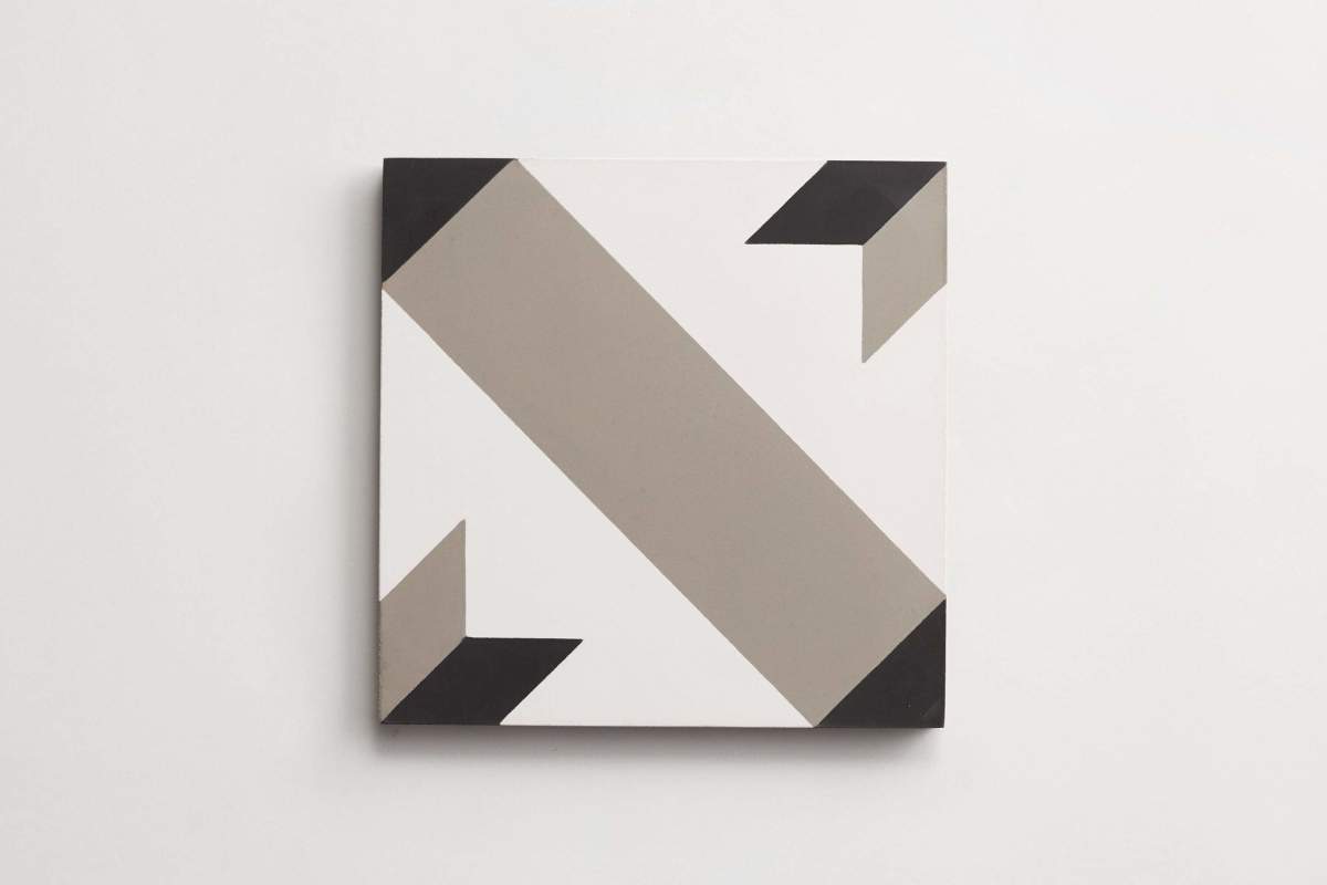 Tile concrete cement cabin rug white metal black.