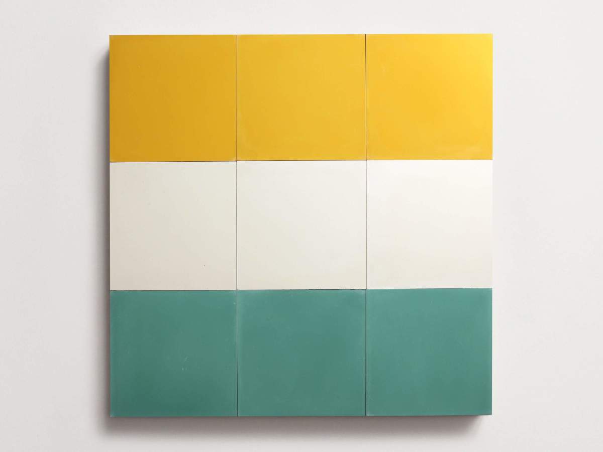 Cement Checkerboard Tile Trio 8x8 Green, Yellow.