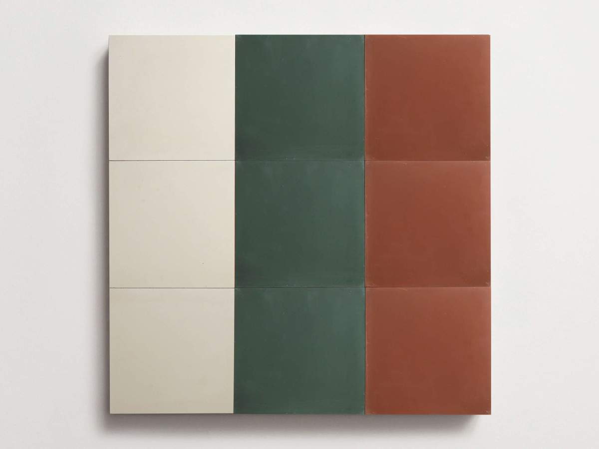 Cement Checkerboard Tile Trio 8x8 Red, Green, White.