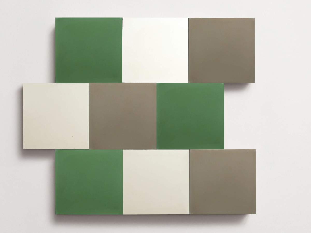 Cement Checkerboard Tile Trio 8x8 White, Green, Grey.
