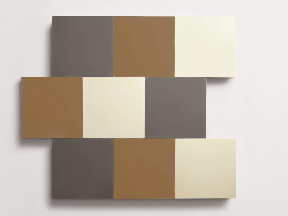 Cement Checkerboard Tile Trio 8x8 Tan, Cream, Grey.
