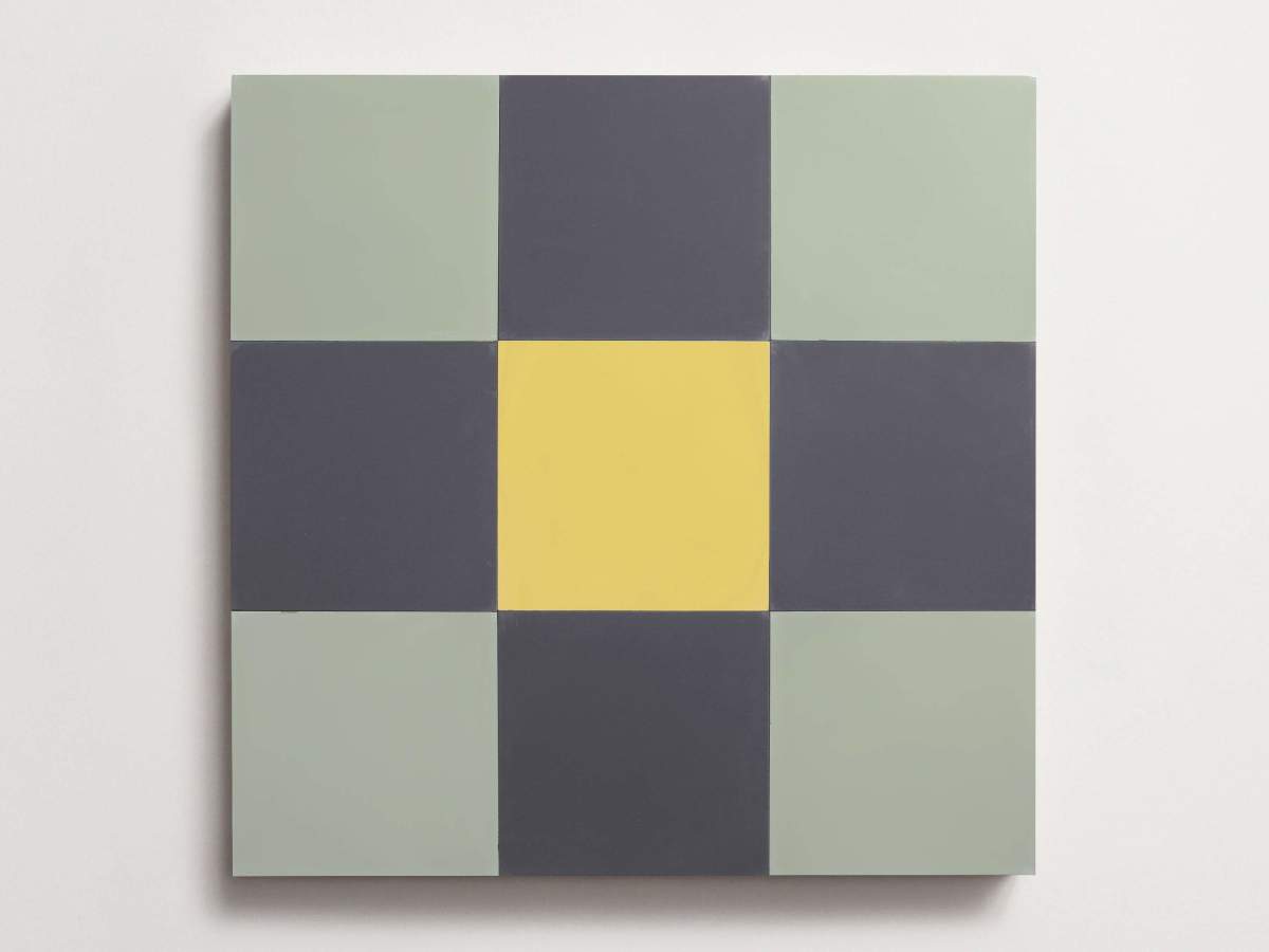 Cement Checkerboard Tile Trio 8x8 Yellow, Green, Blue.