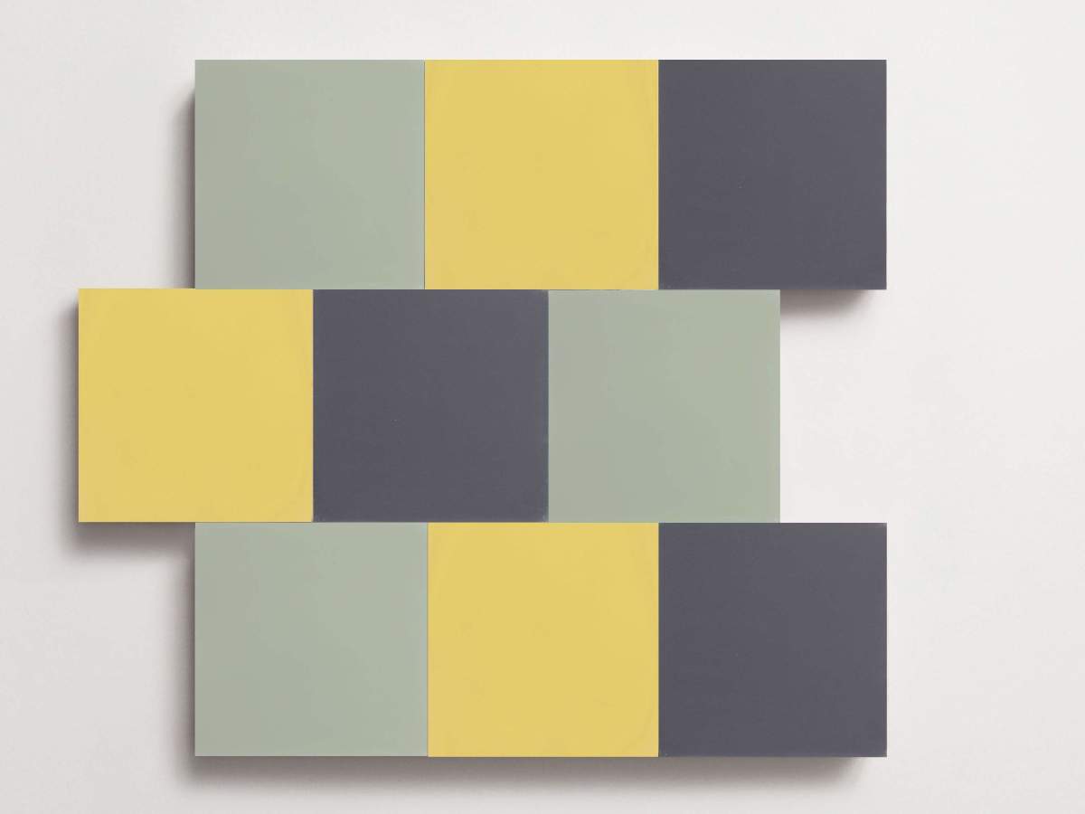 Cement Checkerboard Tile Trio 8x8 Yellow, Green, Blue.