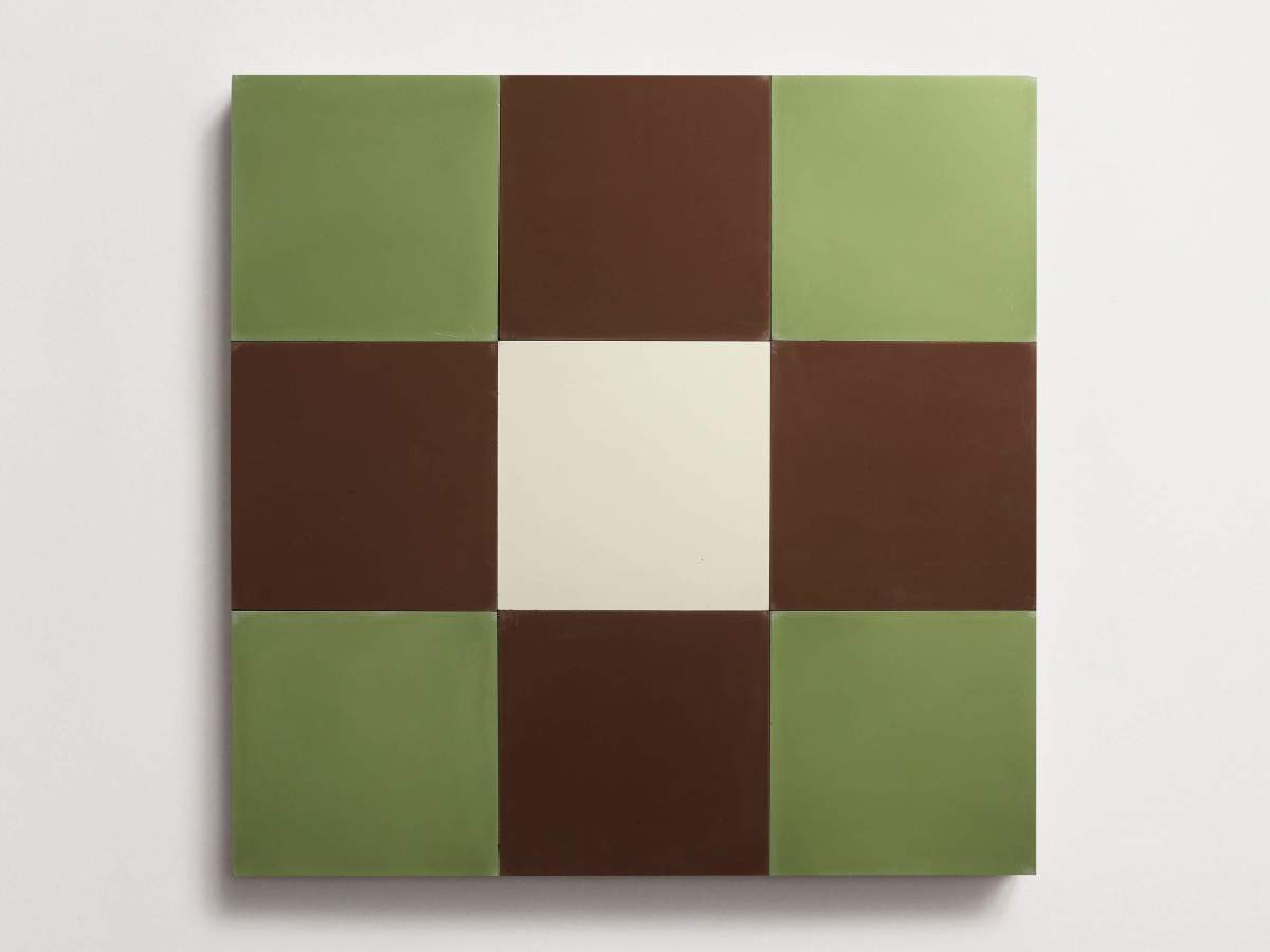 Cement Checkerboard Tile Trio 8x8 Brown, Green, White.