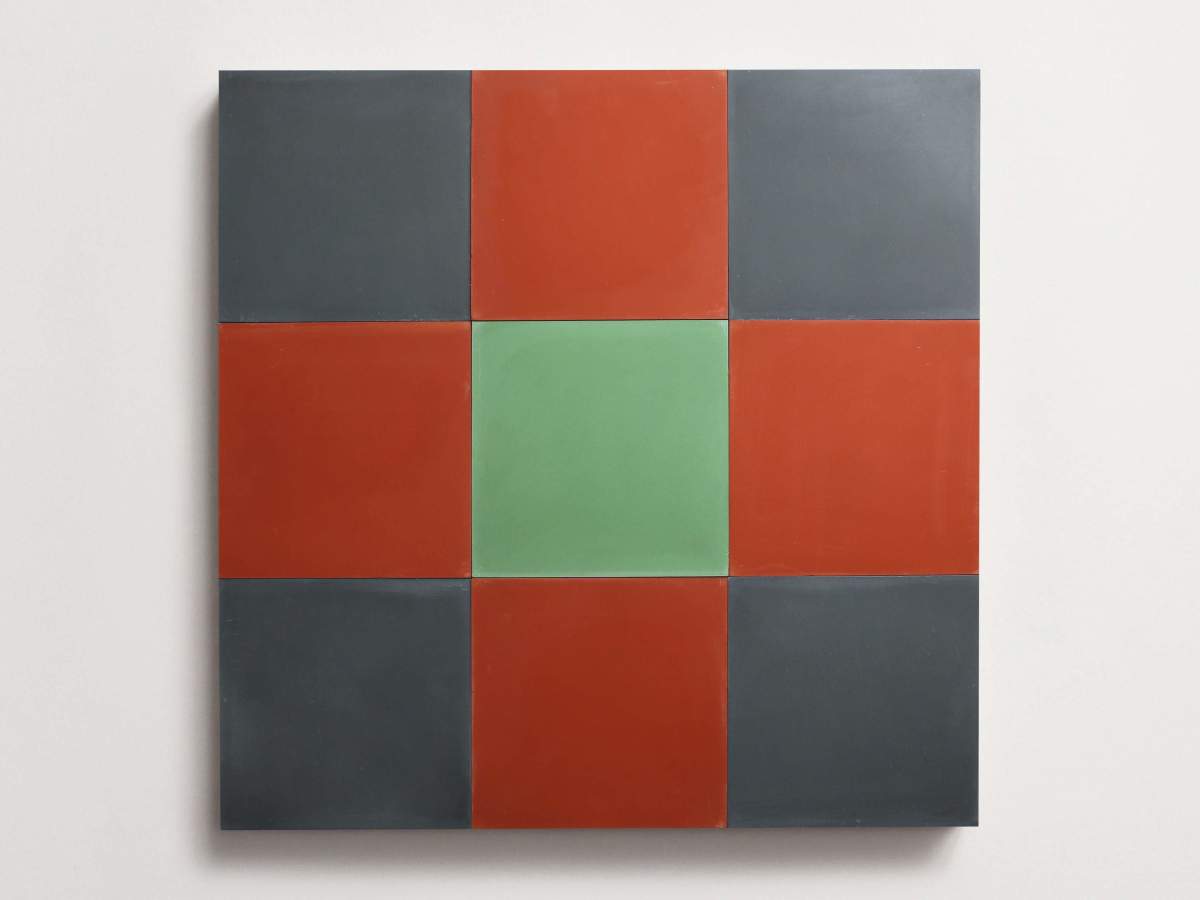 Cement Checkerboard Tile Trio 8x8 Red, Green, Blue.
