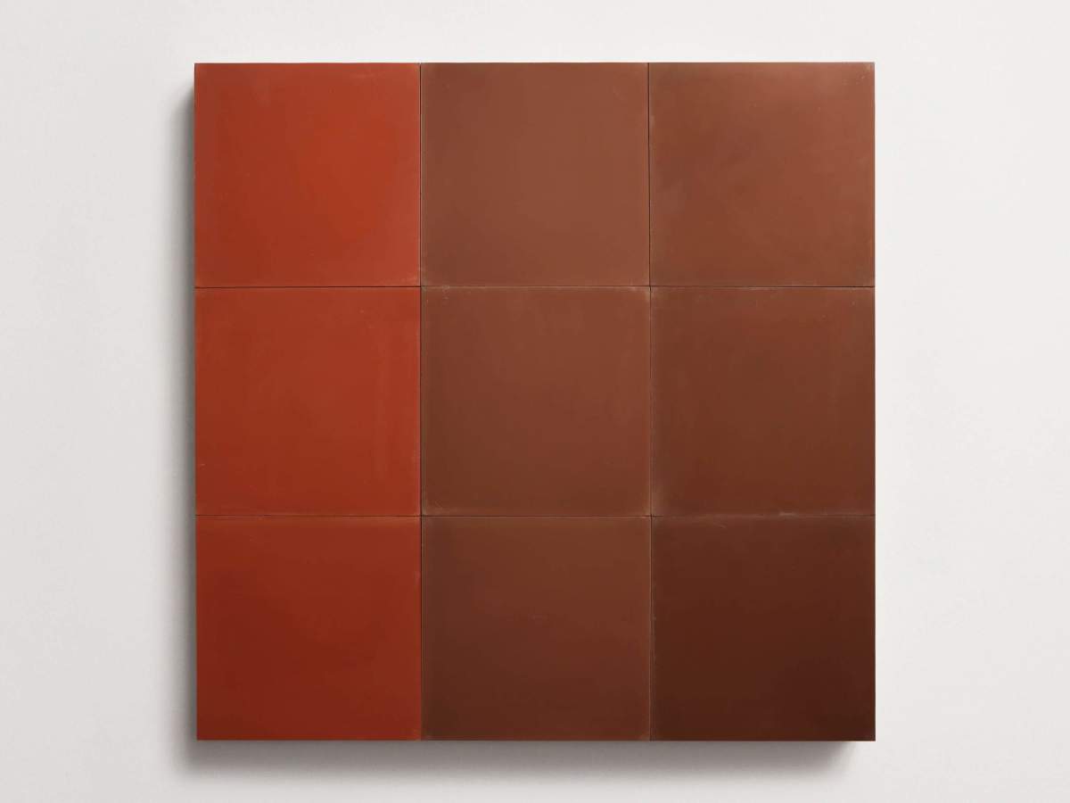 Cement Checkerboard Tile Trio 8x8 Red, Brown, Maroon.