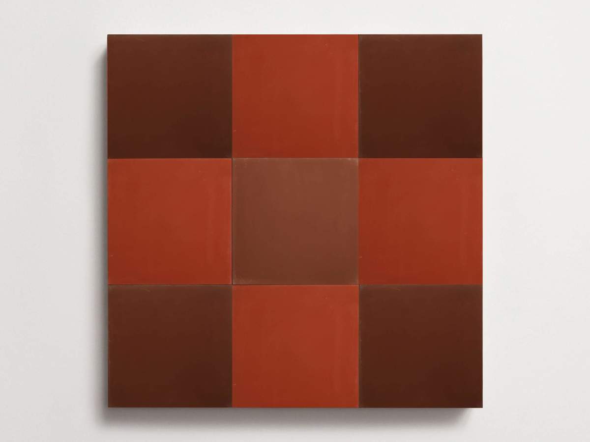 Cement Checkerboard Tile Trio 8x8 Red, Brown, Maroon.