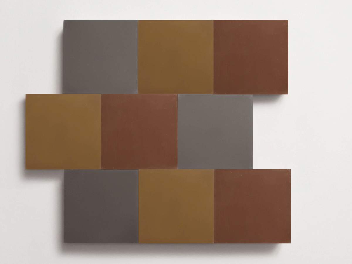 Cement Checkerboard Tile Trio 8x8 Brown, Grey, Tan.