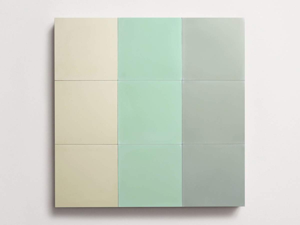 Cement Checkerboard Tile Trio 8x8 Green, Blue, Natural.