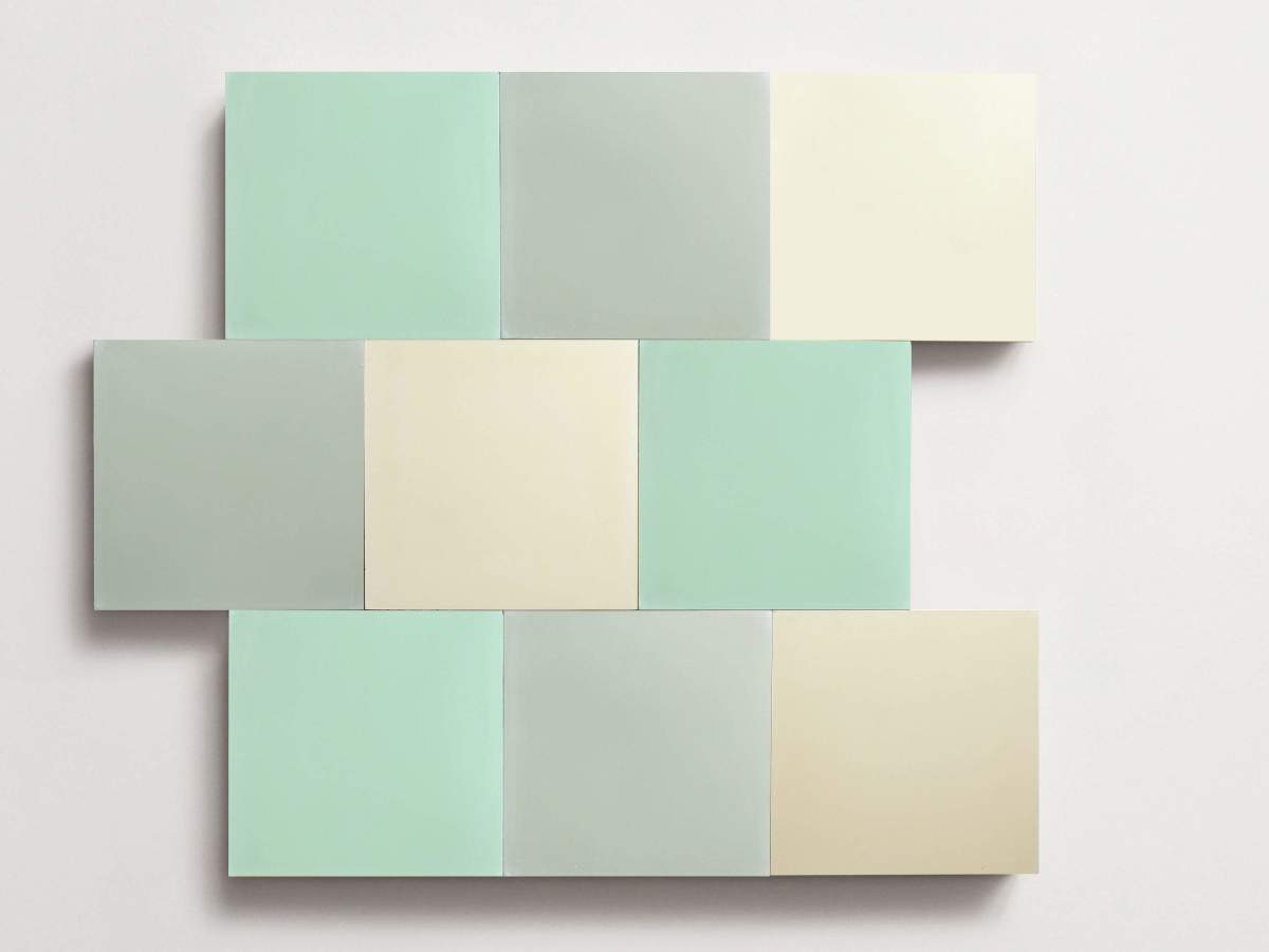 Cement Checkerboard Tile Trio 8x8 Green, Blue, Natural.