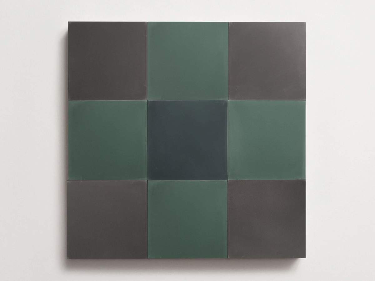Cement Checkerboard Tile Trio 8x8 Blue, Green, Grey.