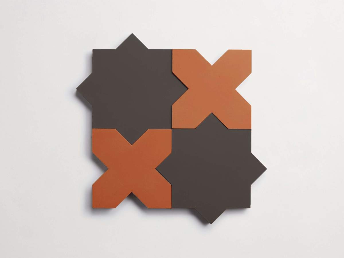 Tile cement pavimenti charcoal star + flowerpot cross.