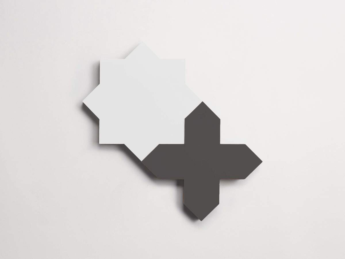 Tile cement pavimenti white star + charcoal cross.