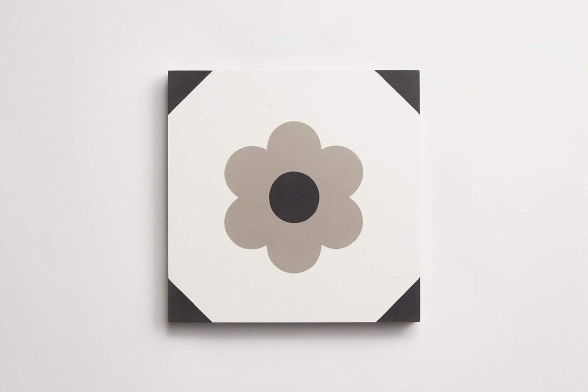 Tile concrete cement barcelona one white black metal.