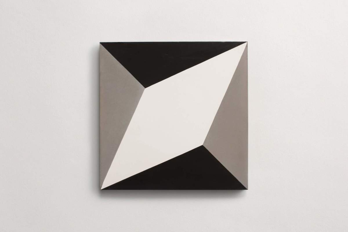 Tile concrete cement diamond twist black white metal.