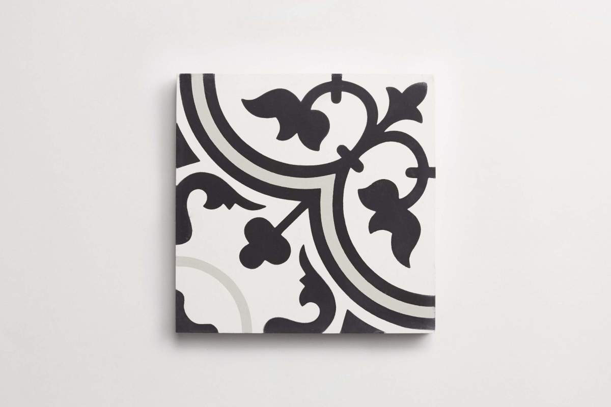 Tile concrete cement four leaf clover black moroccan.