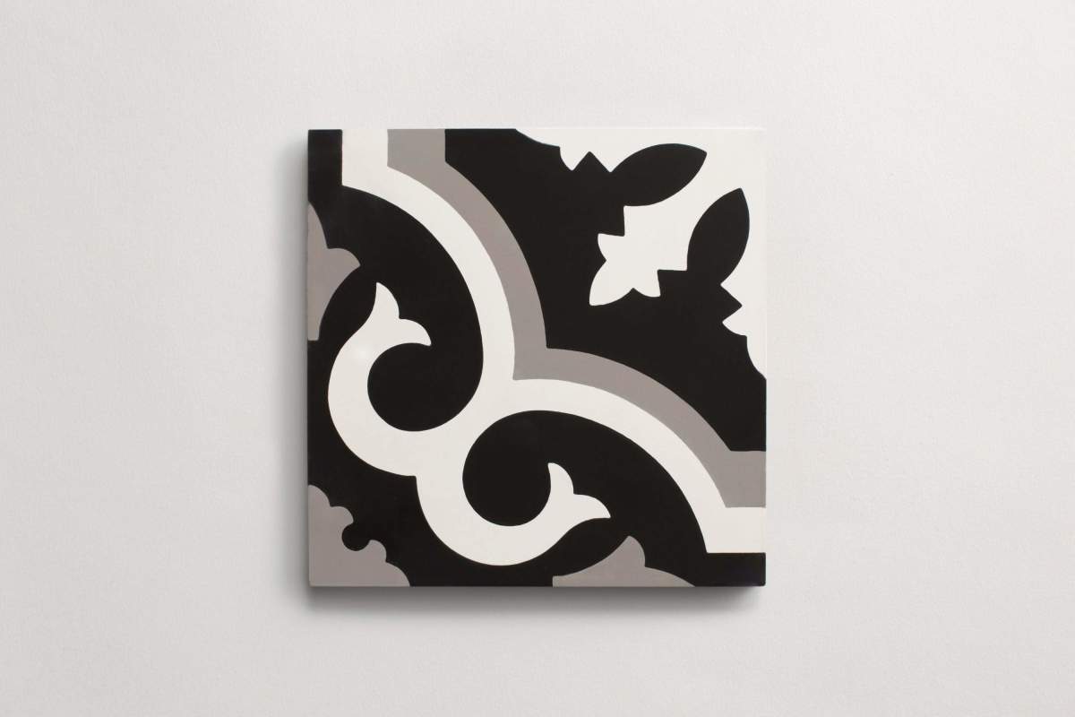 Tile concrete cement robusto metal black white.